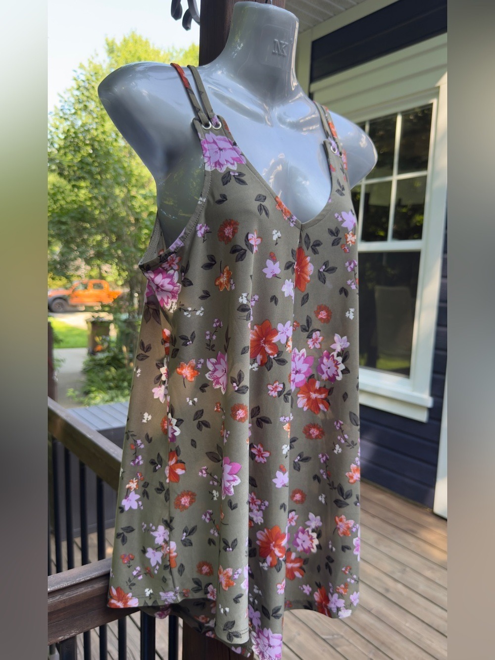•Lily Morgan Olive Floral Double Strap Tank Top Stretch | Small - Picture 4 of 11